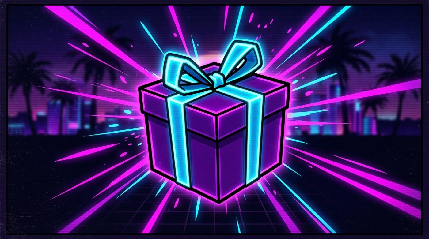 Leuchtende Neon-Geschenkbox als Symbol für den Lasertag-Gutschein Hannover